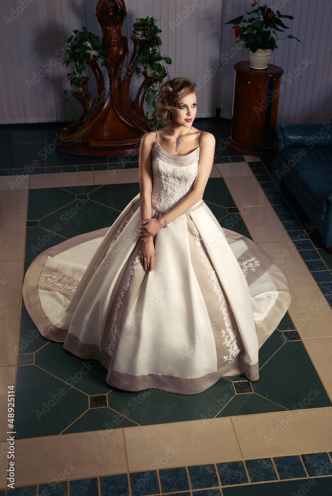 Fototapeta premium Beautiful bride in a luxury wedding dress