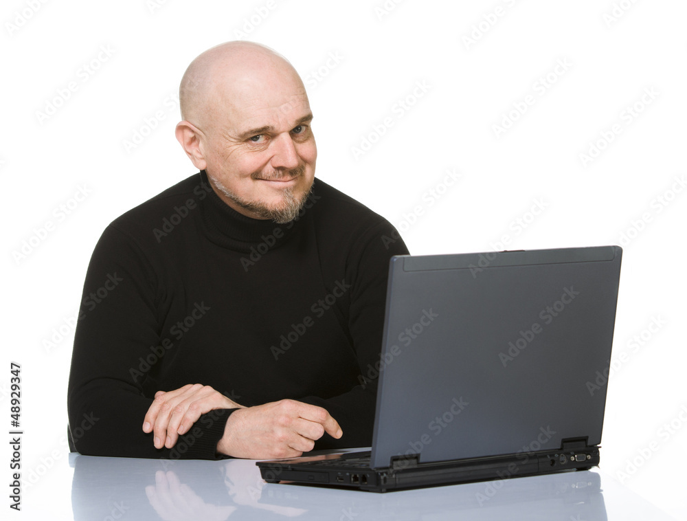 Happy Senior with Laptop. Isolated on white. Happy Senior with Laptop. Isolated on white.