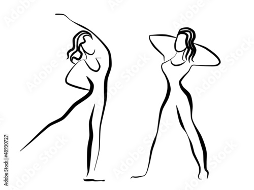 Conceptual drawing of girls silhouettes making exercises