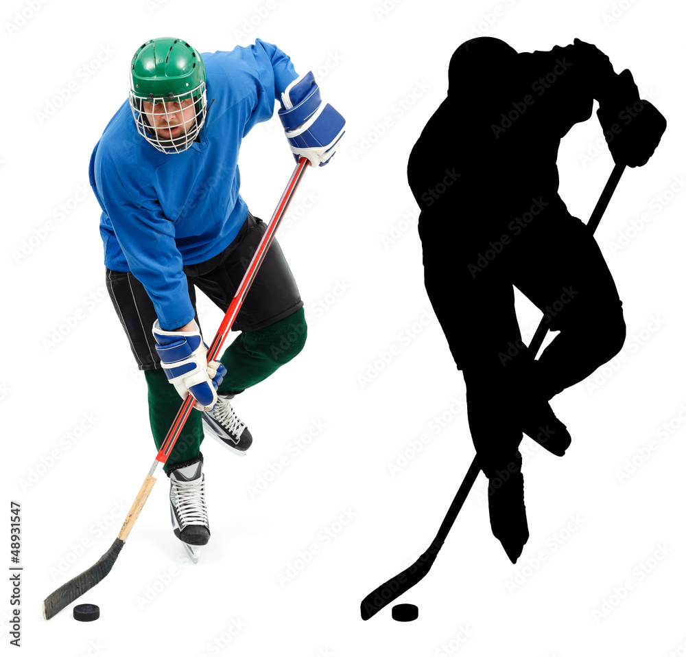 Naklejka premium Ice hockey player and it's silhouette