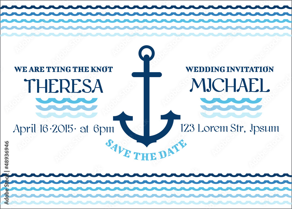 Naklejka premium Wedding Marine Invitation Card - in vector