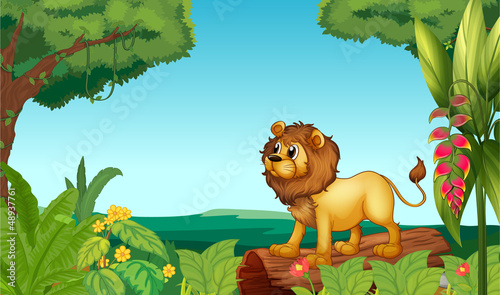 Fototapeta Naklejka Na Ścianę i Meble -  A scary lion in the jungle