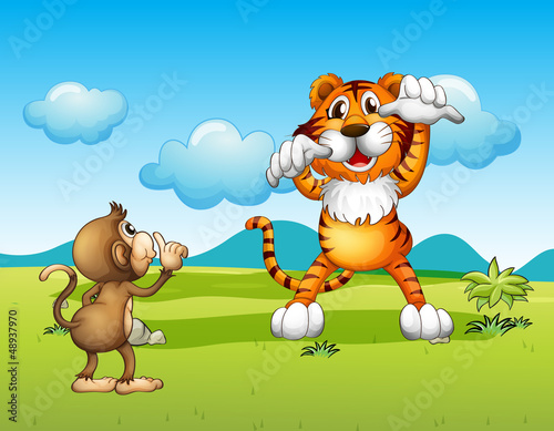 A Wild tiger and a monkey