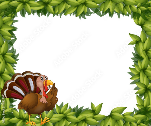 A green frame border with a turkey