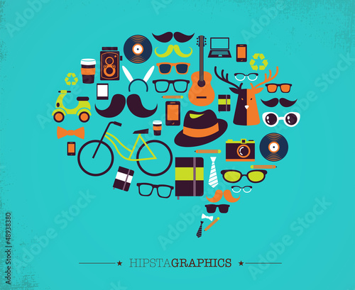 Hipster speech bubble with icons