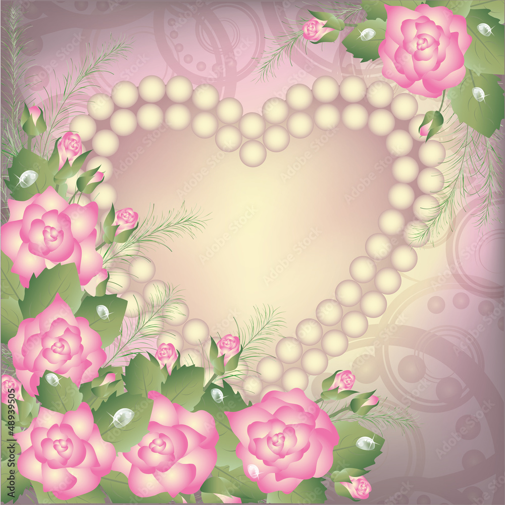 Valentine's Day background with heart and pearls