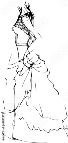a sketch of beautiful slip of a girl is in a long dress
