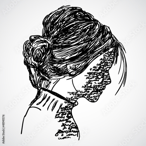 A sketch of the girl with words written on her face