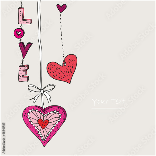 Dekorative Karte zum Valentinstag oder Muttertag mit LOVE Letters und gezeichneten Herzen