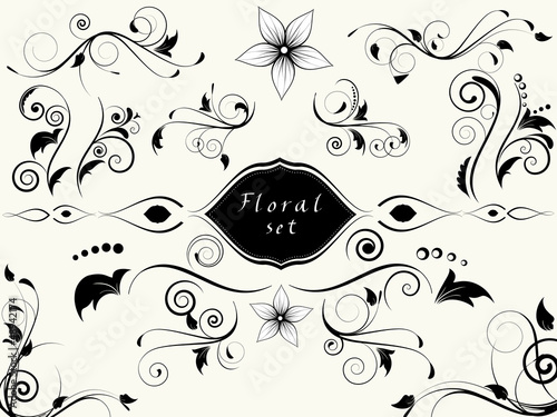Floral spring elements with swirls and flowers