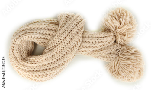 Warm knitted scarf isolated on white