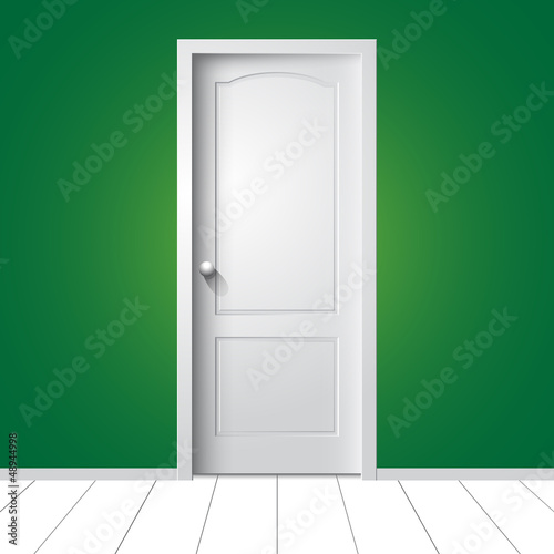 Vector white door on green wall