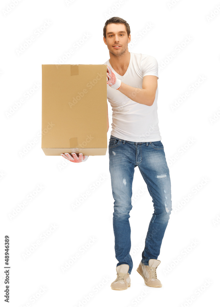 handsome man with big box handsome man with big box