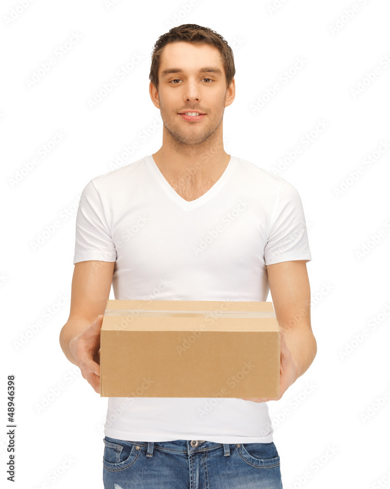 handsome man with big box handsome man with big box