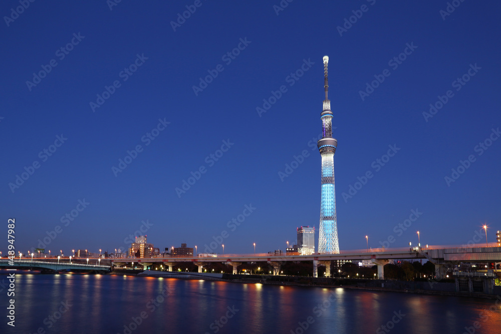 Obraz premium スカイツリーライトアップと隅田川