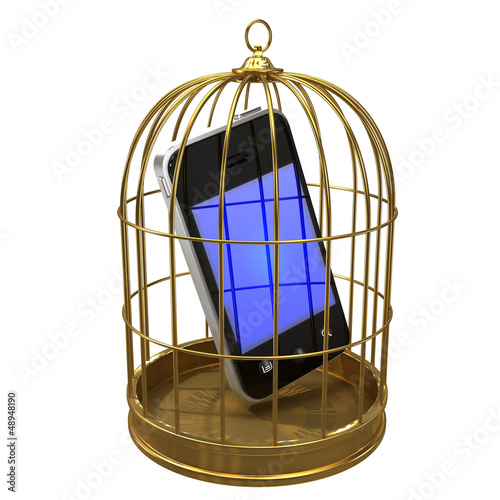 Birdcage with smartphone inside