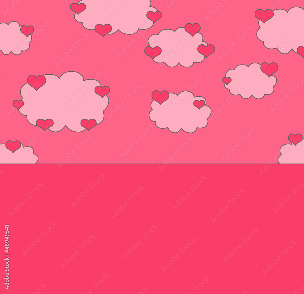 love background with hearts on the clouds and place for text