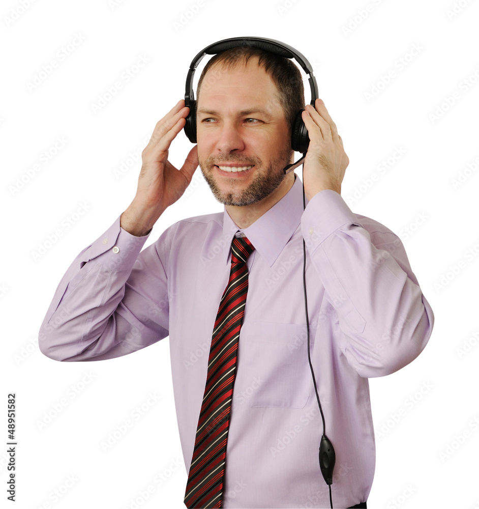 Smiling man with headset isolated on white background Smiling man with headset isolated on white background