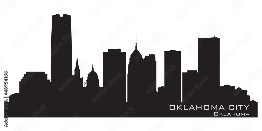 Oklahoma City skyline. Detailed silhouette