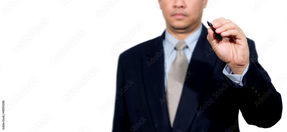 Hand of business man write or writing on tablet pc touch screen