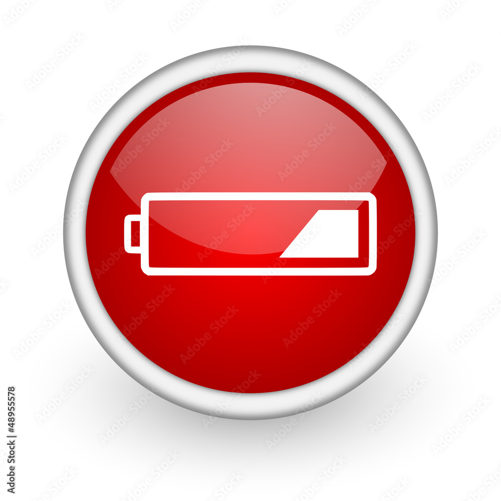 battery red circle web icon on white background battery red circle web icon on white background
