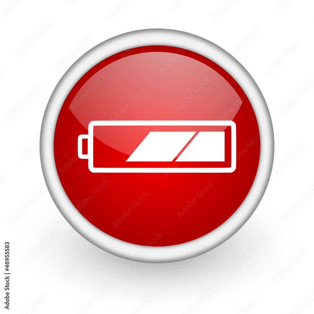 battery red circle web icon on white background battery red circle web icon on white background