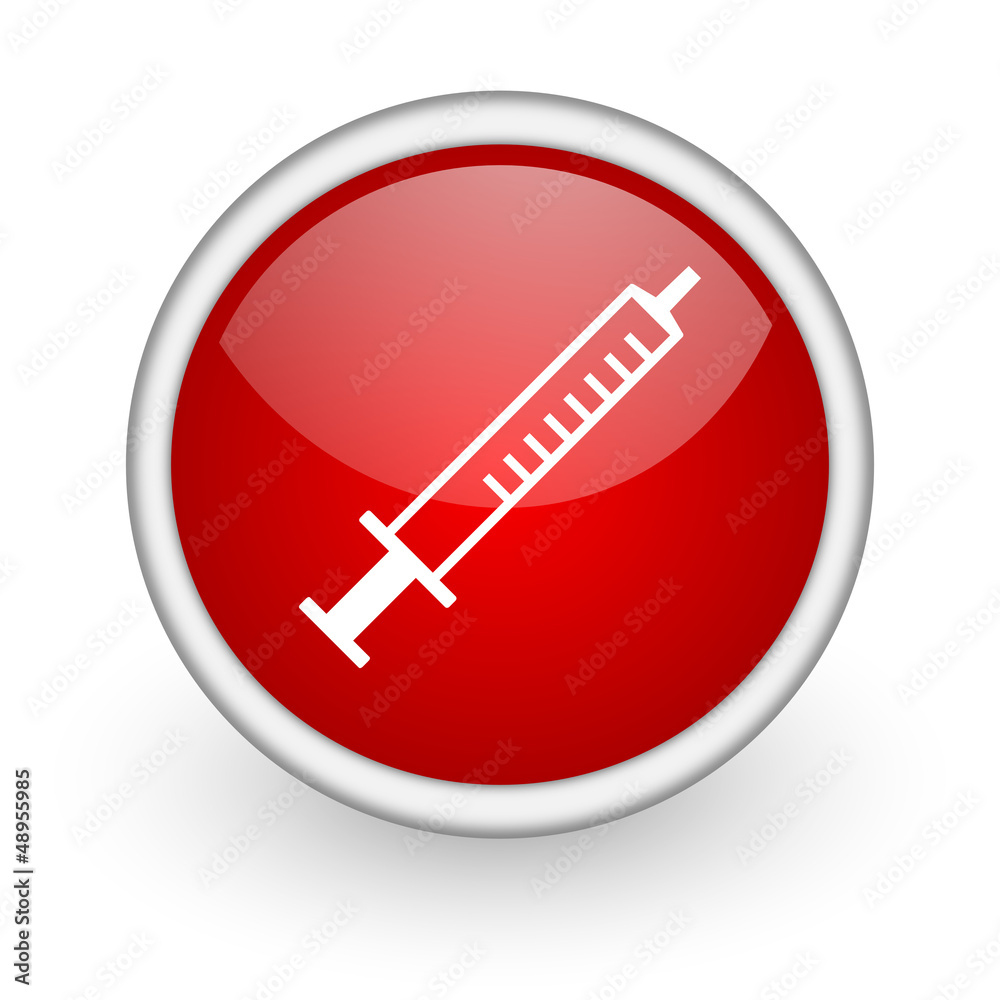 syringe red circle web icon on white background syringe red circle web icon on white background