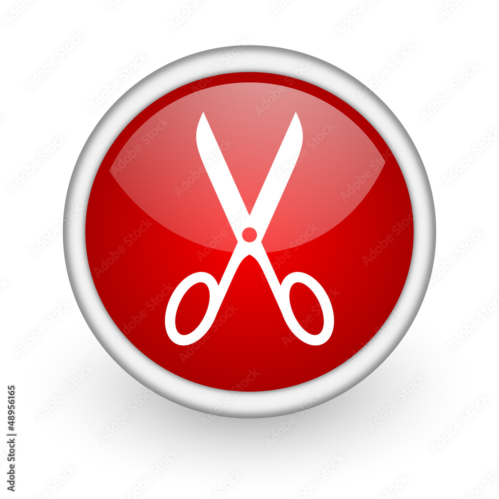 scissors red circle web icon on white background scissors red circle web icon on white background