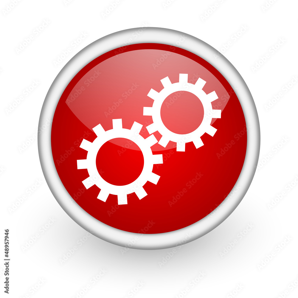 gears red circle web icon on white background gears red circle web icon on white background
