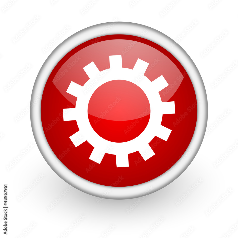 gears red circle web icon on white background