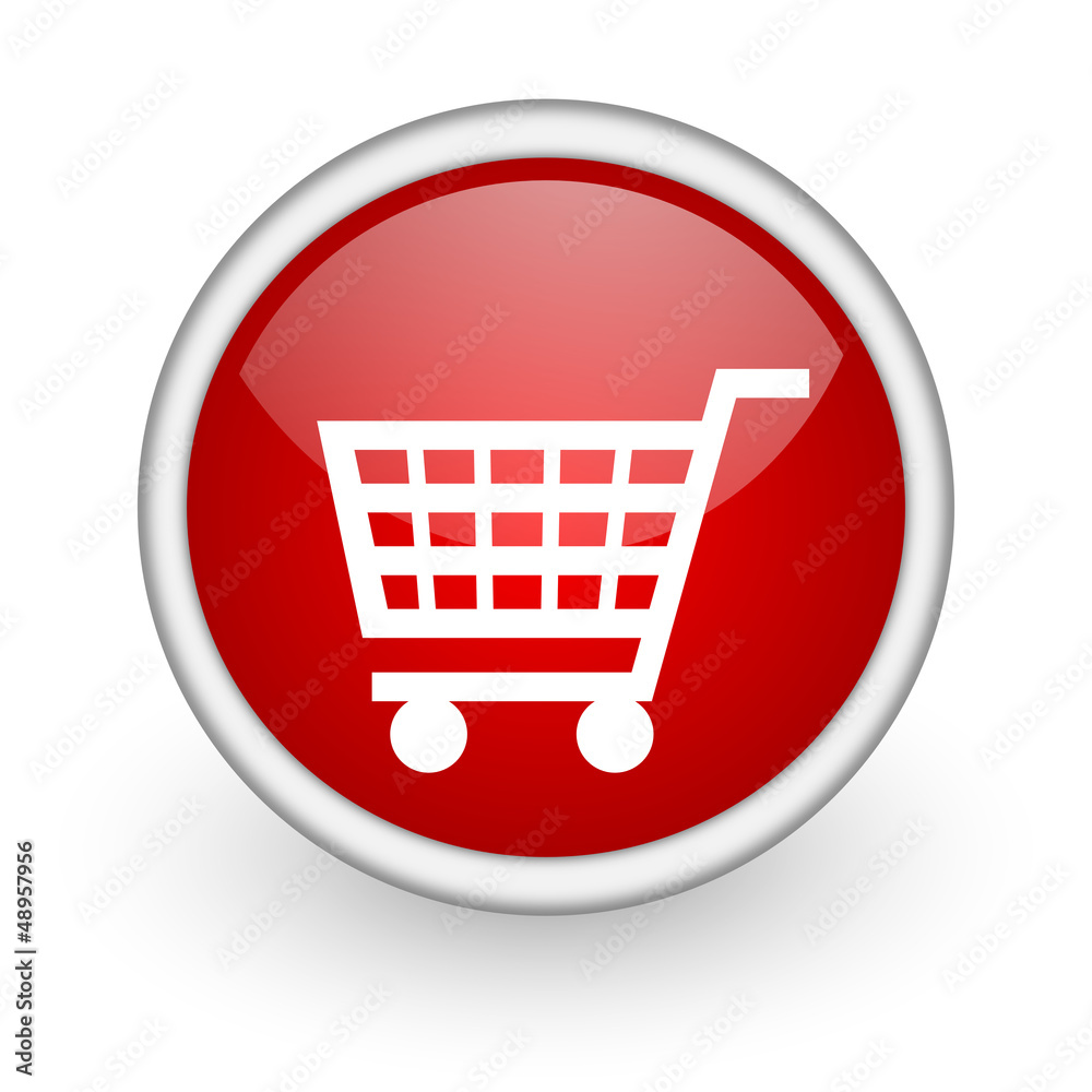 shopping cart red circle web icon on white background shopping cart red circle web icon on white background