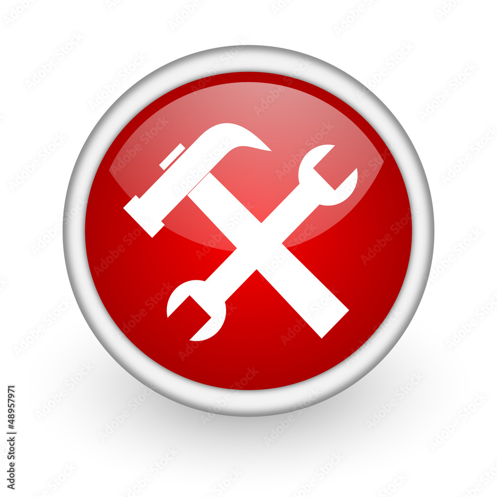 tools red circle web icon on white background tools red circle web icon on white background