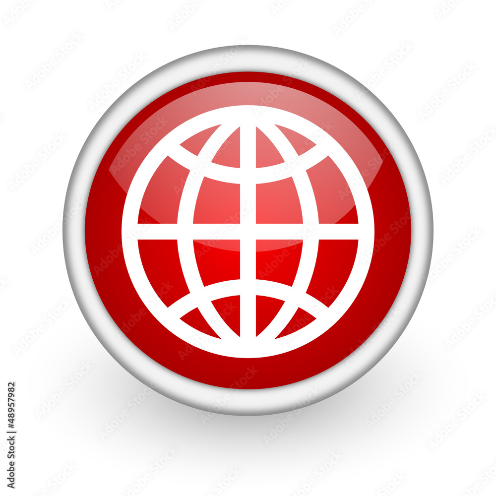earth red circle web icon on white background earth red circle web icon on white background