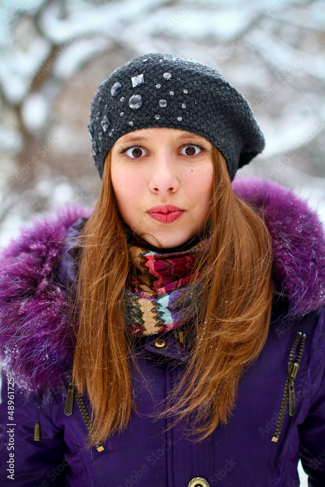 Funny winter girl outdoors Funny winter girl outdoors