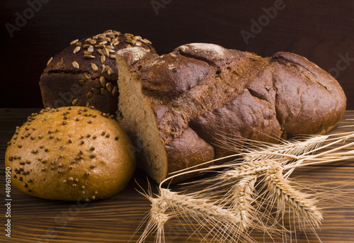baked bread on wood table