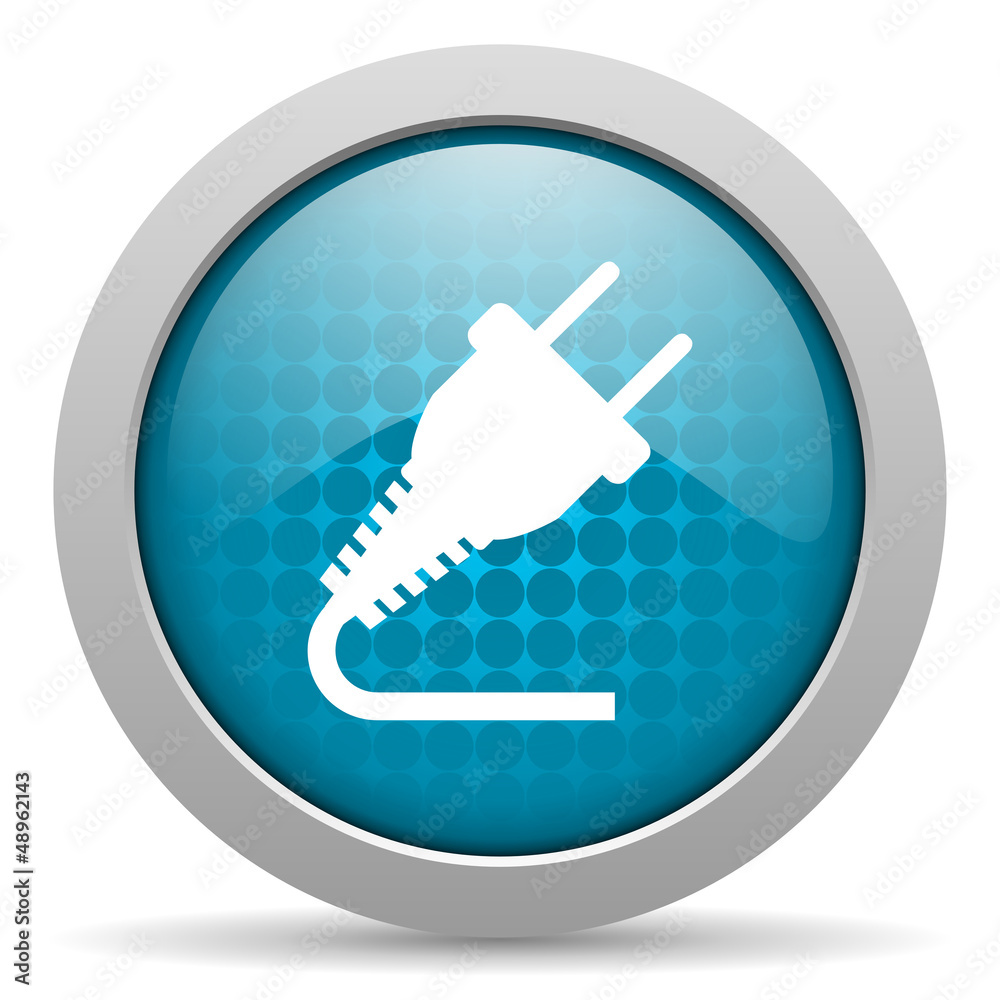 plug blue glossy icon on white background plug blue glossy icon on white background