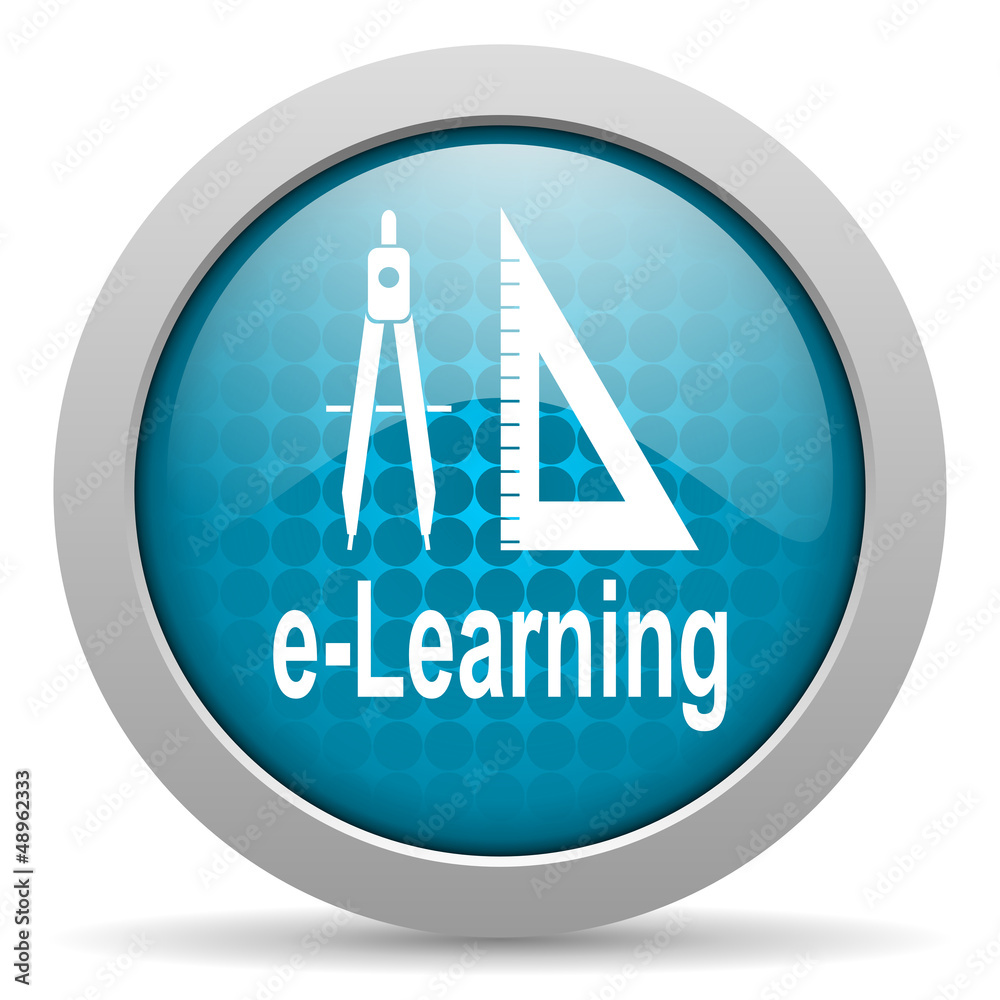 e-learning blue glossy icon on white background e-learning blue glossy icon on white background