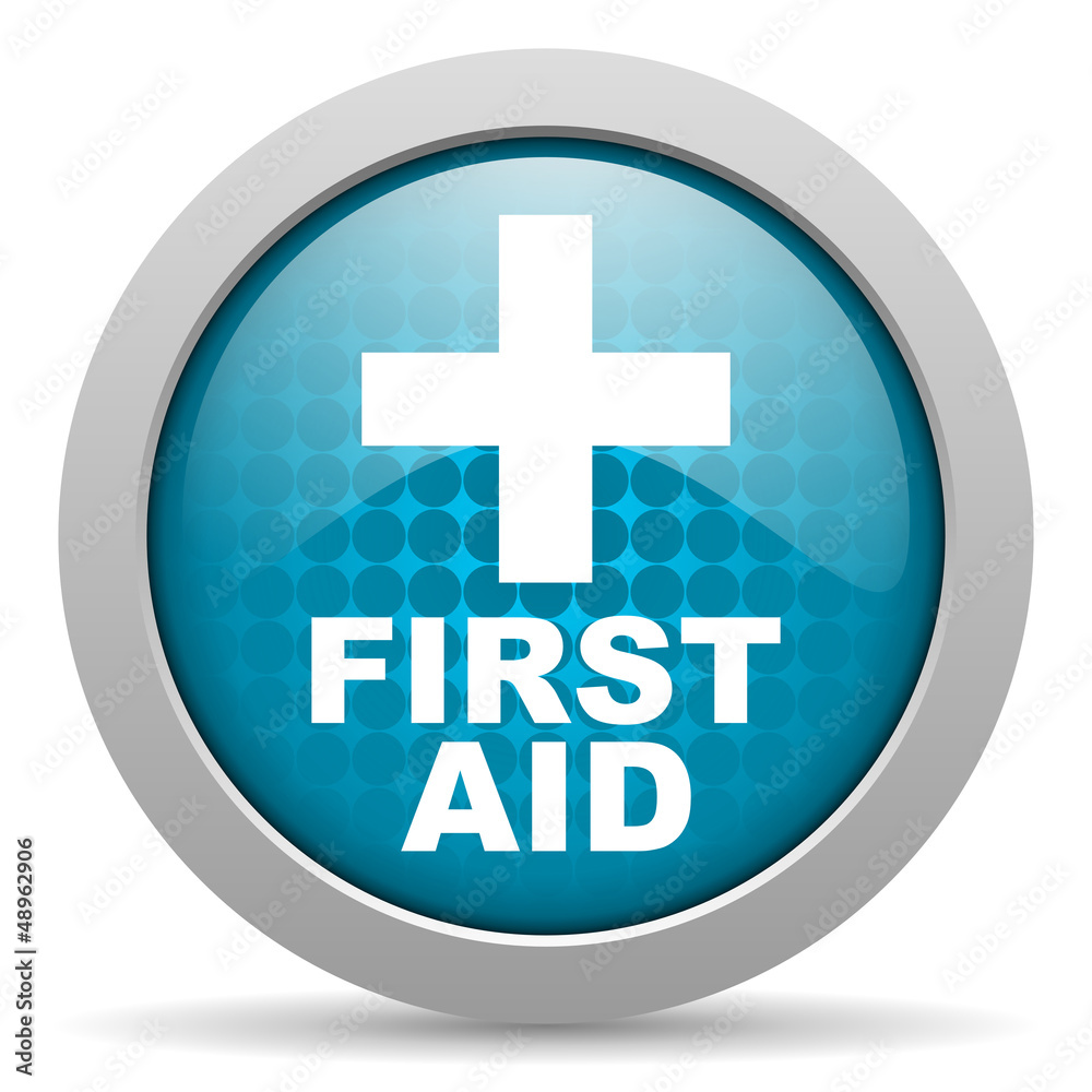 first aid blue glossy icon on white background first aid blue glossy icon on white background