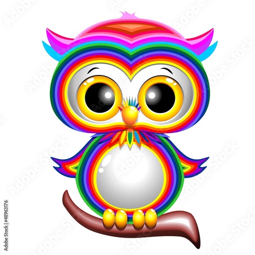 Rainbow Baby Owl Cartoon Gufo Cucciolo Arcobaleno-Vector #48963176