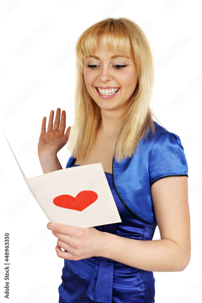 woman reading a card