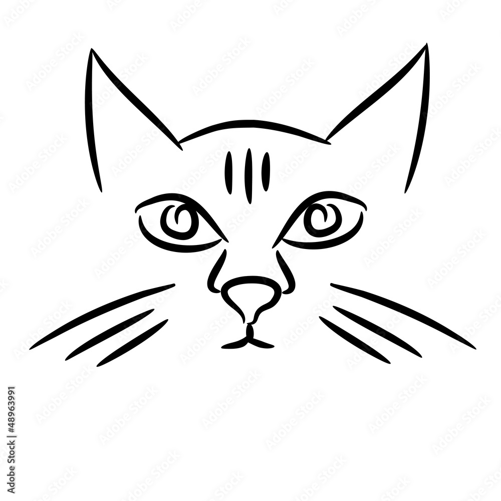 Cat Line Art, Kitty Face Outline Drawing, Simple Sketch, Minimalist Animal  Illustration, Graphic Design 17133676 Vector Art at Vecteezy