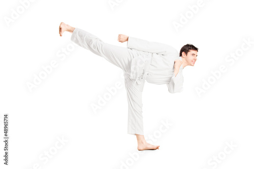 A karate man exercising