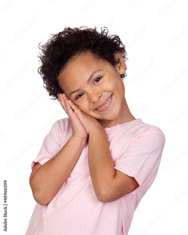 Happy latin child making the gesture of sleep Happy latin child making the gesture of sleep