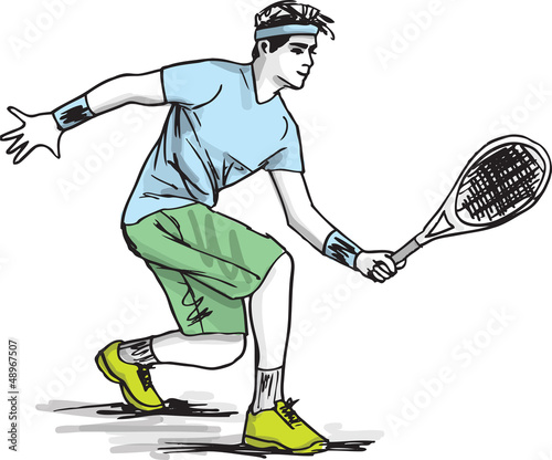 Sketch of man playing tennis. Vector illustration