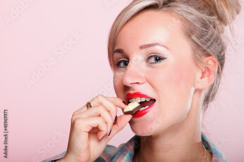 pinup girl Woman eating chocolate portrait