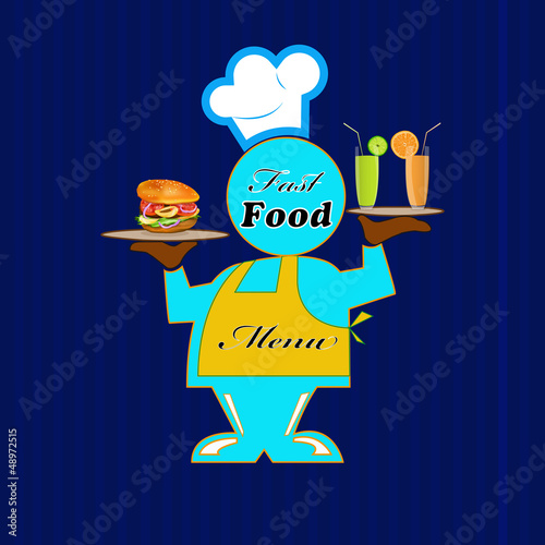 Hamburger and fresh fruit juice.Menu cafe.Vector