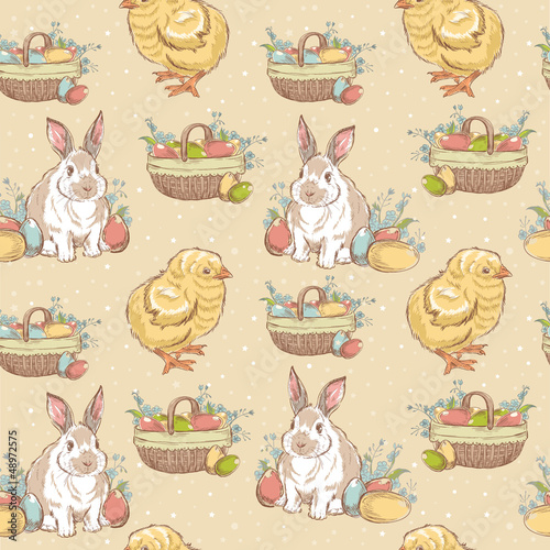 Easter vintage hand-drawn seamless pattern