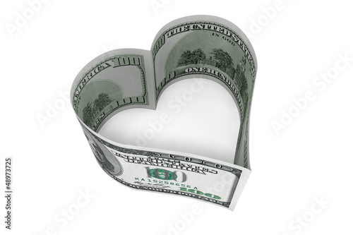 One hundred dollars bill as heart