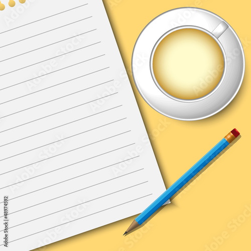 White papers, coffee,pencil ready for your message