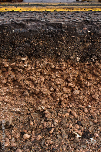 Road cross section showing soil underneath